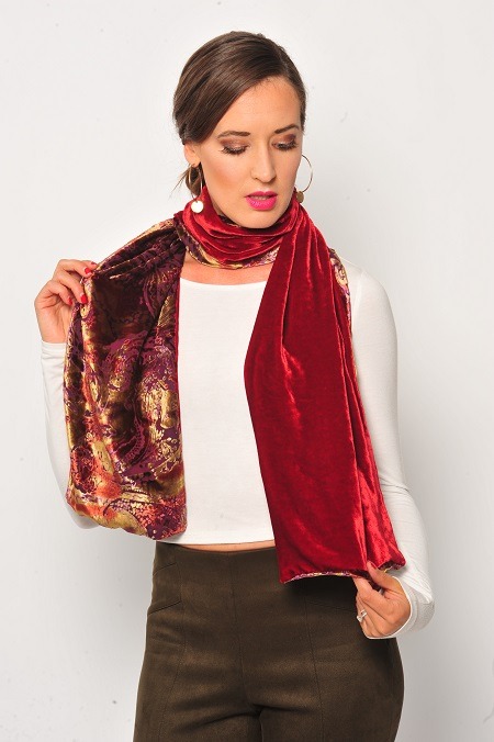 Elegant 100% Silk Burnout Velvet Scarf – Vintage Floral Oblong Shawl Wrap – Camel